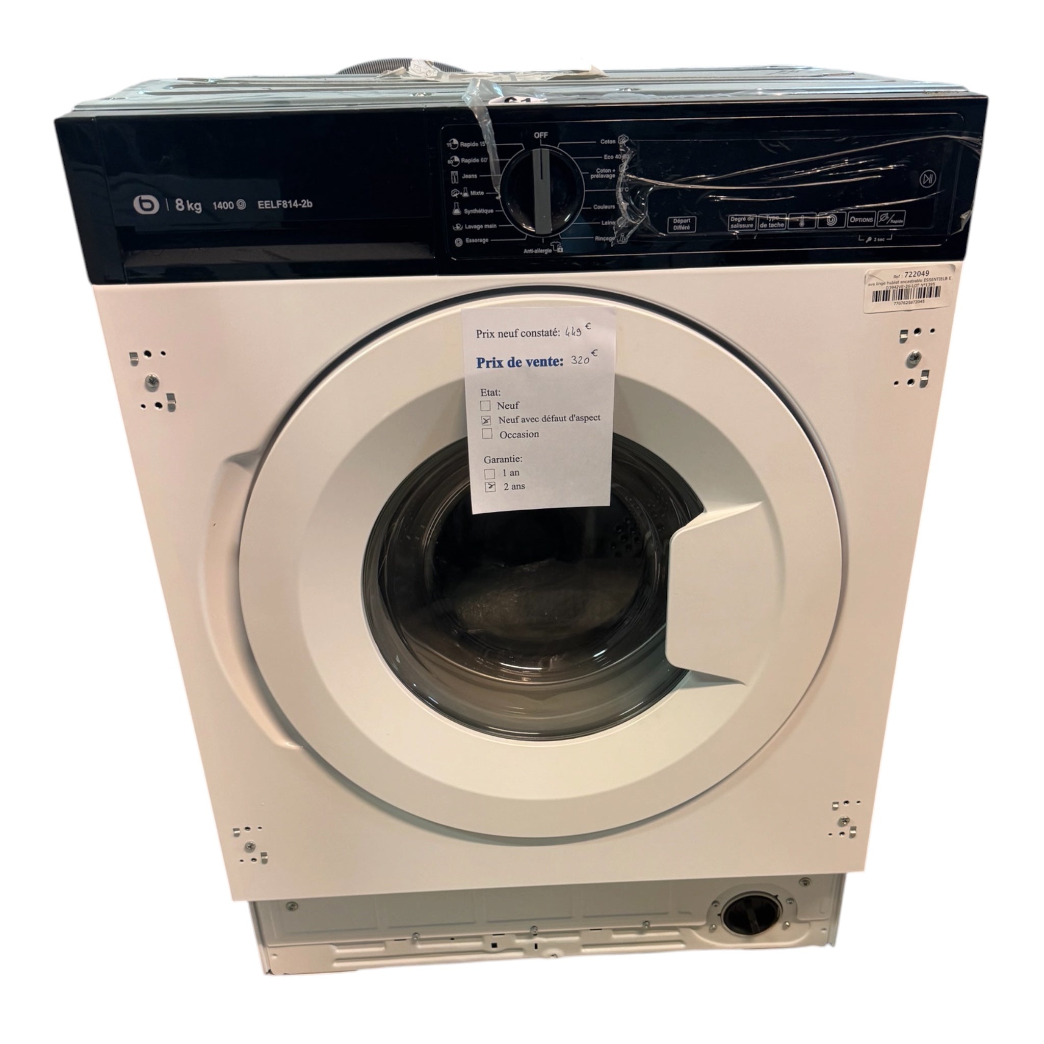 Lave linge Encastrable Essentiel B 8kg Neuf